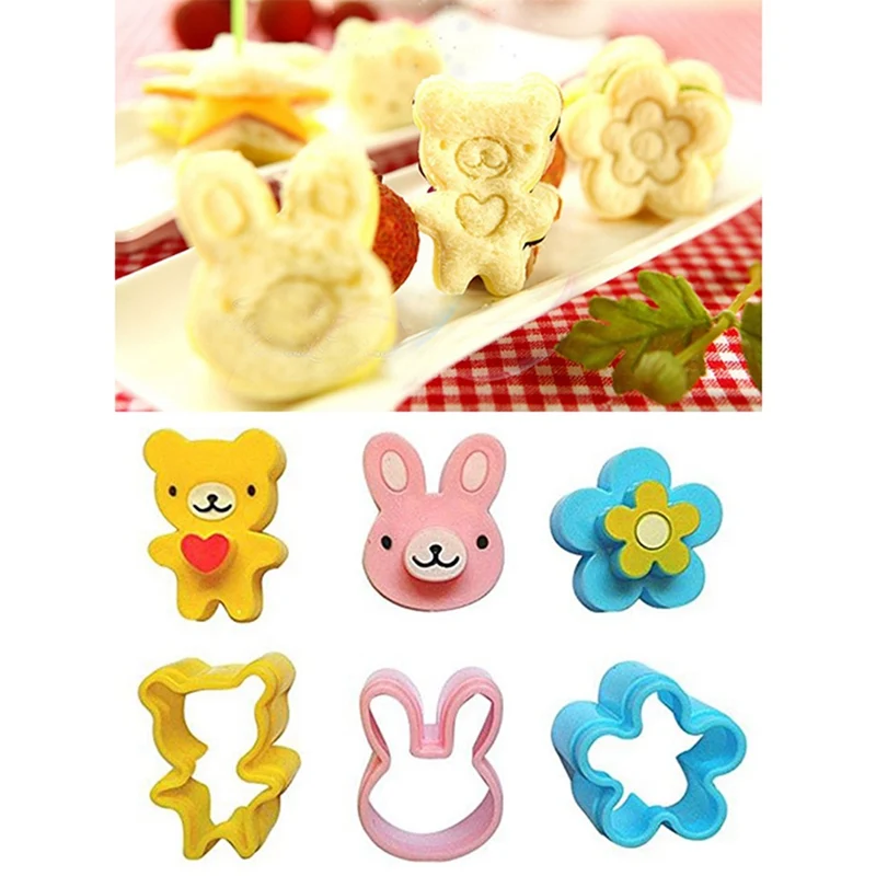 

3pcs Cute Animal Shape Sandwich Mold Mini Cookie Cutter For Kids Plastic Bento Cutter Tool Biscuit Embossed Device Bakeware Tool