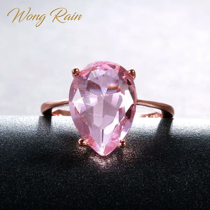Wong Rain Винтажное кольцо из стерлингового серебра 925 пробы с розовым сапфиром