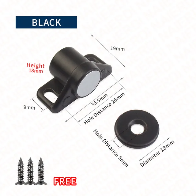 NAIERDI Magnet Cabinet Door Catch, Magnetic Furniture Door Stopper, Strong Powerful Neodymium Magnets Latch Cabinet Catches Black