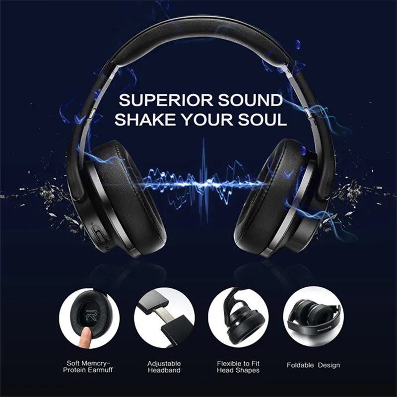 Bluetooth наушники Колонки 2 в 1 SODO складные NFC Hi-Fi стерео беспроводные Накладные наушники V5.0 с микрофоном Поддержка TF карты FM
