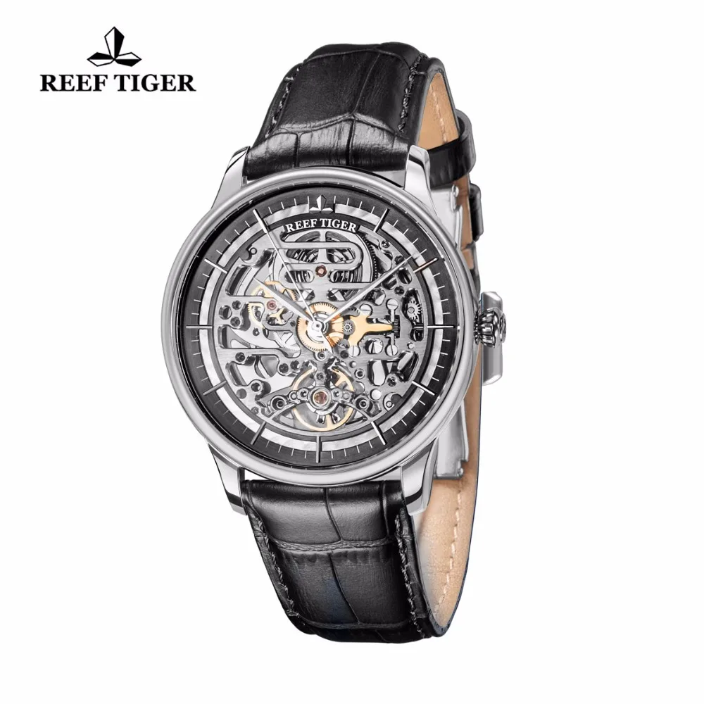 Reef Tiger/RT Дизайнерские мужские часы с кожаным ремешком автоматические от ведущего