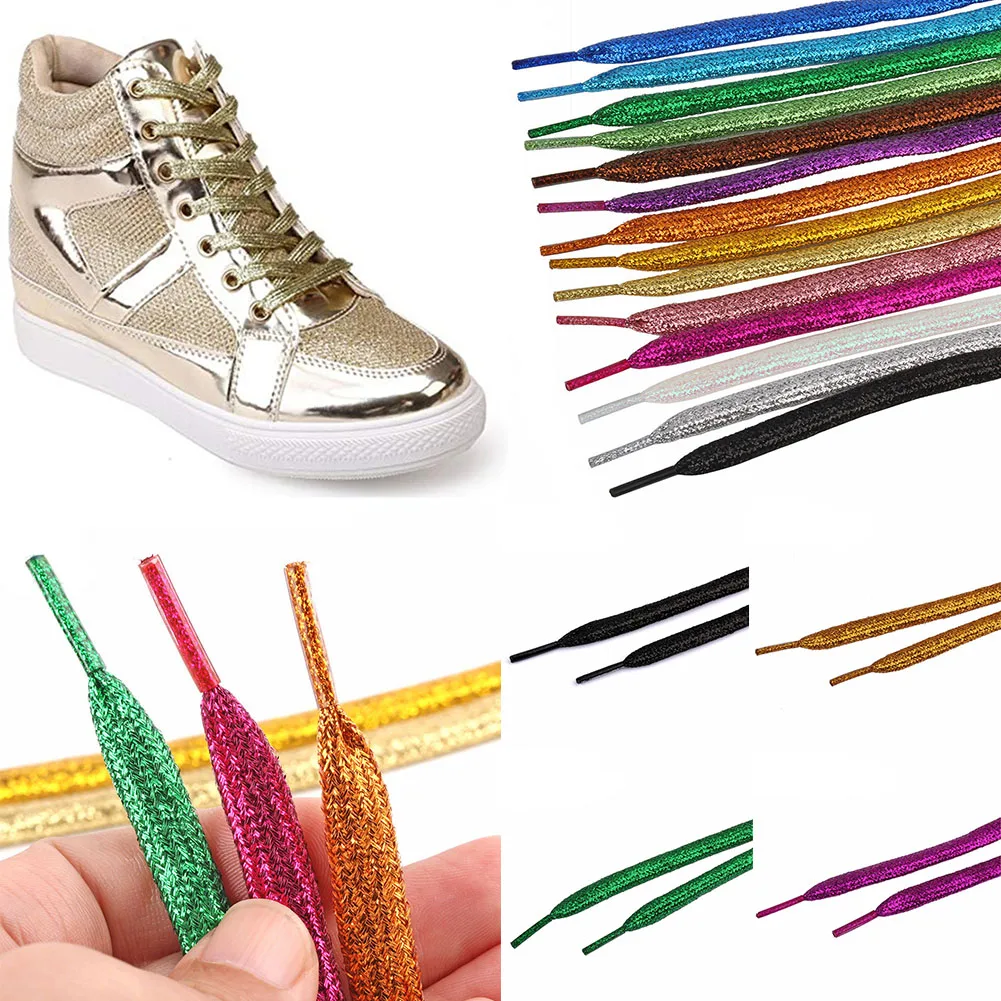 

shiny Gold Silver Shoelaces Wire Sparkly Glitter Flat Bootlaces Christmas elastic shoelaces Colors shoelaces sneakers solid 2019