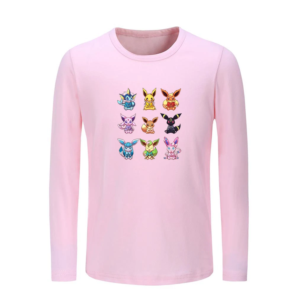 

Cute Pokemon eevee family Pokemon Sylveon Pattern Kids T-shirts Childs Graphic Printing Tee Shirts Boys Girls Tops Long Sleeve