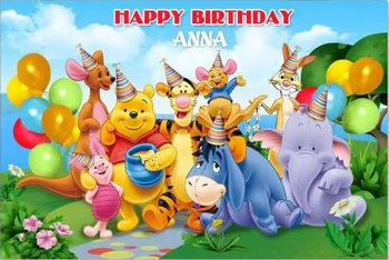 

7x5FT Happy Birthday Pooh Winnie Bear Tiger Forest Balloons Personalized Custom Photo Backdrop Background Vinyl 220cm X 150cm