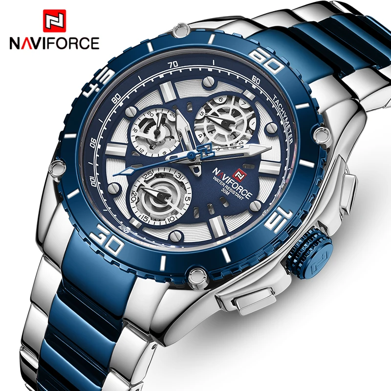 NAVIFORCE 9179 роскошные часы для мужчин из нержавеющей стали спортивные бизнес