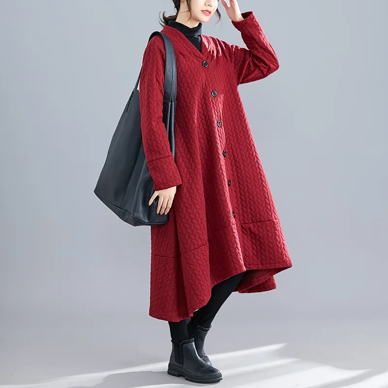 Wine red Johnature, трапециевидная Женская пуговица для пальто, длинный рукав, осень, новинка, сплошной цвет, для женщин, v-образный вырез, Ретро стиль, повседневный Тренч - Цвет: Wine red
