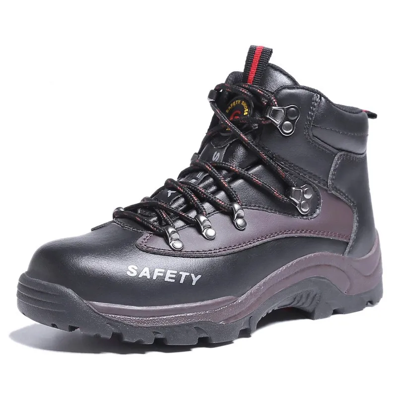 Мужские защитные ботинки со стальным носком; высокие ботильоны на молнии в строительном стиле; нескользящая Рабочая обувь для мужчин - Цвет: Black