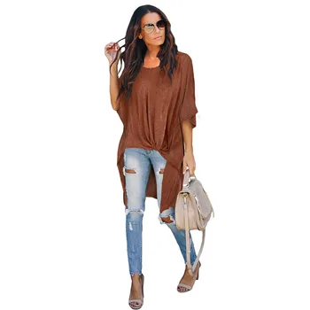 

shi ying European and American-Style Solid Color Short T-shirt Women's Summer 2020 round-Neck Loose-Fit Casual Kink Hem Top Wome