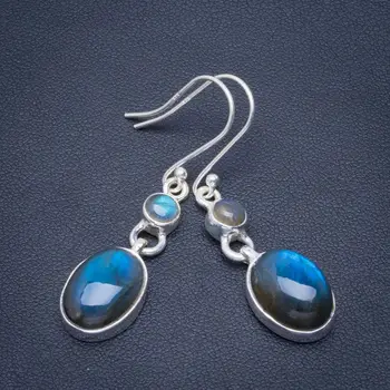 

Natural Blue Fire Labradorite Handmade Unique 925 Sterling Silver Earrings 1.75" B2537