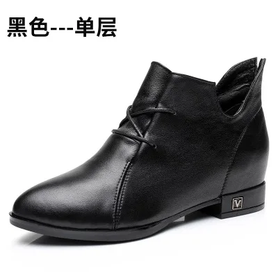 Women's shoes spring and autumn new pointed toe high-heeled short boots thick heel red leather Martin Harajuku boots - Цвет: As photo