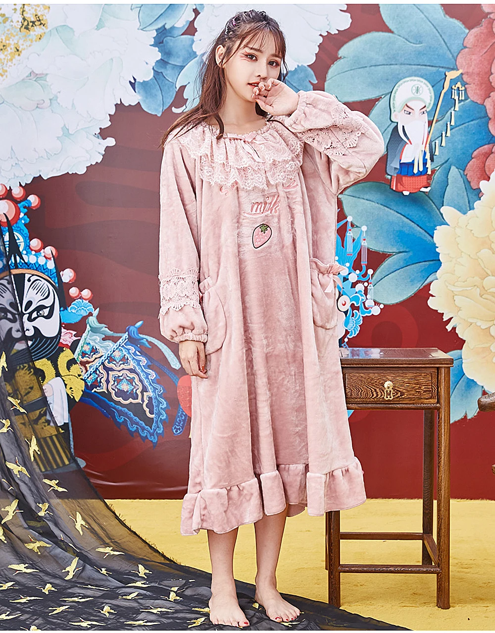 sleepwear nightwear nightdress thick warm winter night dress women dresses large sizes dressing gown sleeping dress Vintage