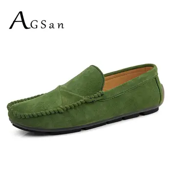 

ASGan Men Suede Leather Loafers Classic Driving Shoes Comfortable Moccasins Green Mocasines Hombre 38-48 Italian Loafers Shoes