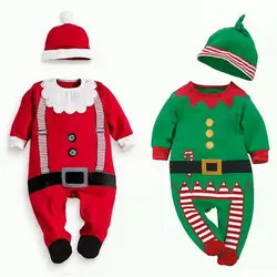 Детский Рождественский костюм Санта-Клауса для малышей, зимний хлопковый Забавный комбинезон красного и зеленого цвета, подарок на день