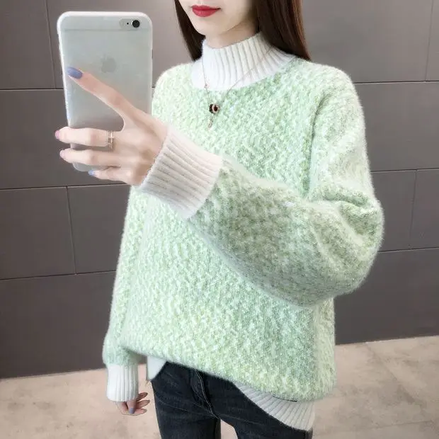Blusas De Inverno Feminina, пуловер, свитер, 9496 реальное изображение, нижняя этикетка, пряжа, Короткий воротник, вязанная вставка 54