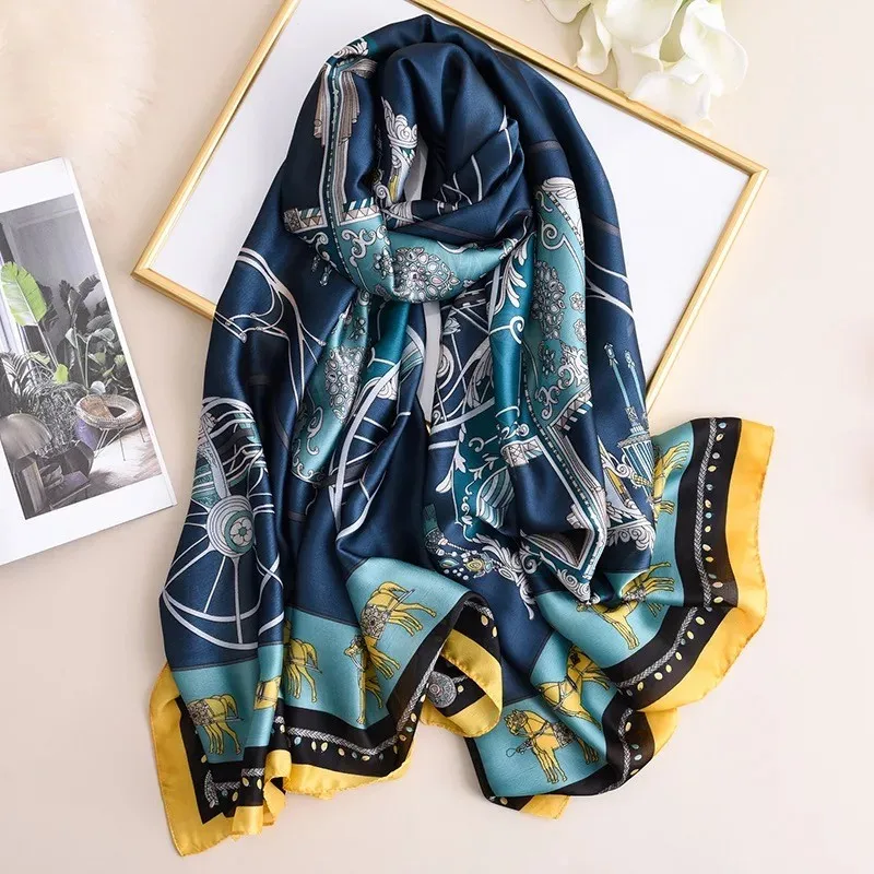 fashion women silk scarves female chiffon wrap ladies classic floral shawl Sunscreen Beach Scarf foulard pareo muffler bandanna - Цвет: 58