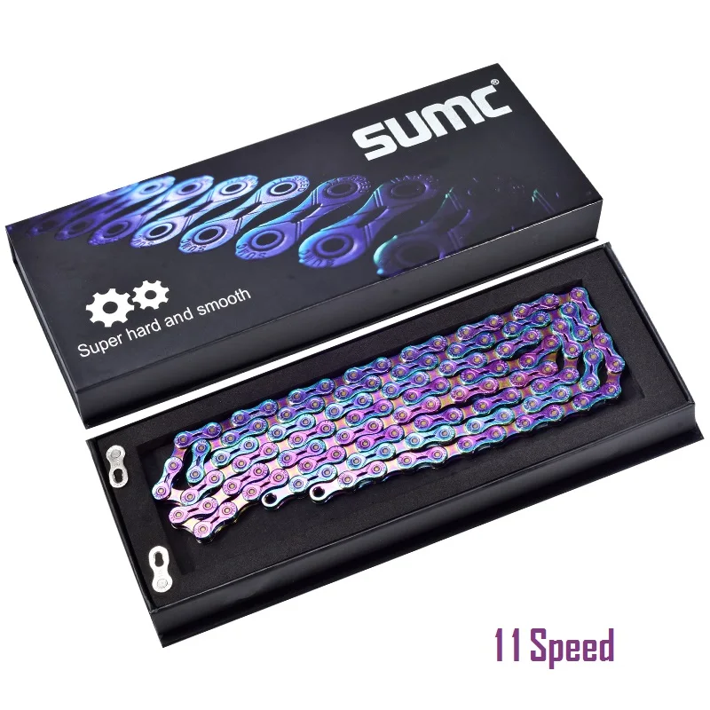11 Speed SUMC велосипедной цепи яркий велосипедный цепной 10/11/12 Скорость Сверхлегкий полу-дутая цепочка цепь цветов радуги w/Волшебный карабин - Цвет: 11 Speed