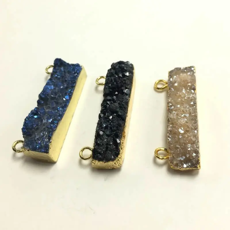 

Natural Stone Connector Double Bails Druzy Stone Golden Bezel Pendant Connector Rainbow Titanium For Necklace Bracelet Jewelry