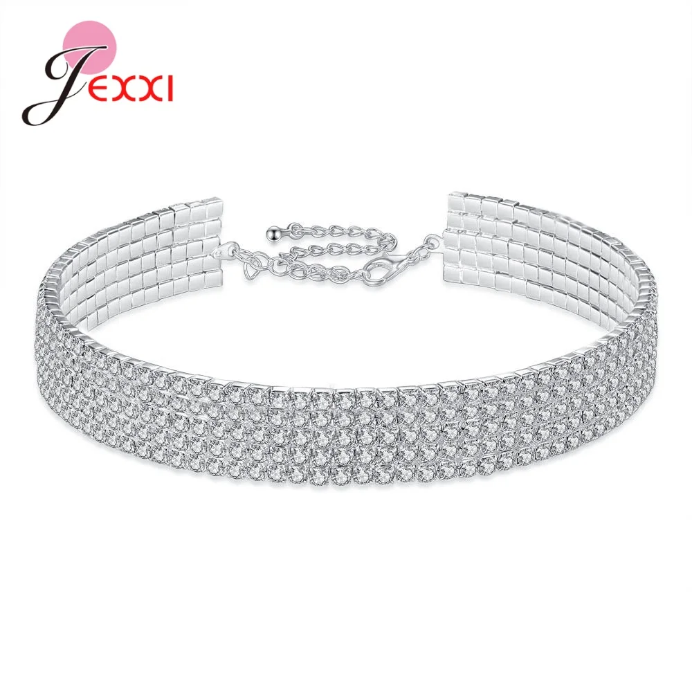 Newest Models Genuine 925 Sterling Silver Collar Necklace For Women High Quality Sparkling Crystal Necklace Jewelry Gift