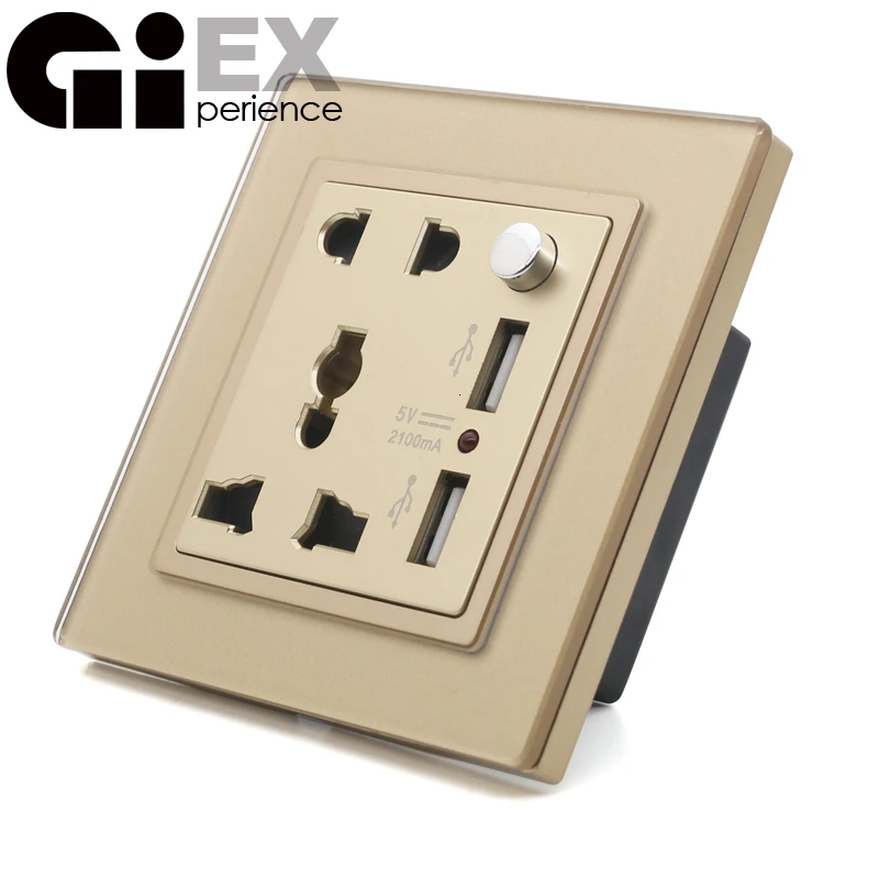 Универсальное гнездо из золотистого стекла 10 в + 2 USB 5 такого же цвета как и