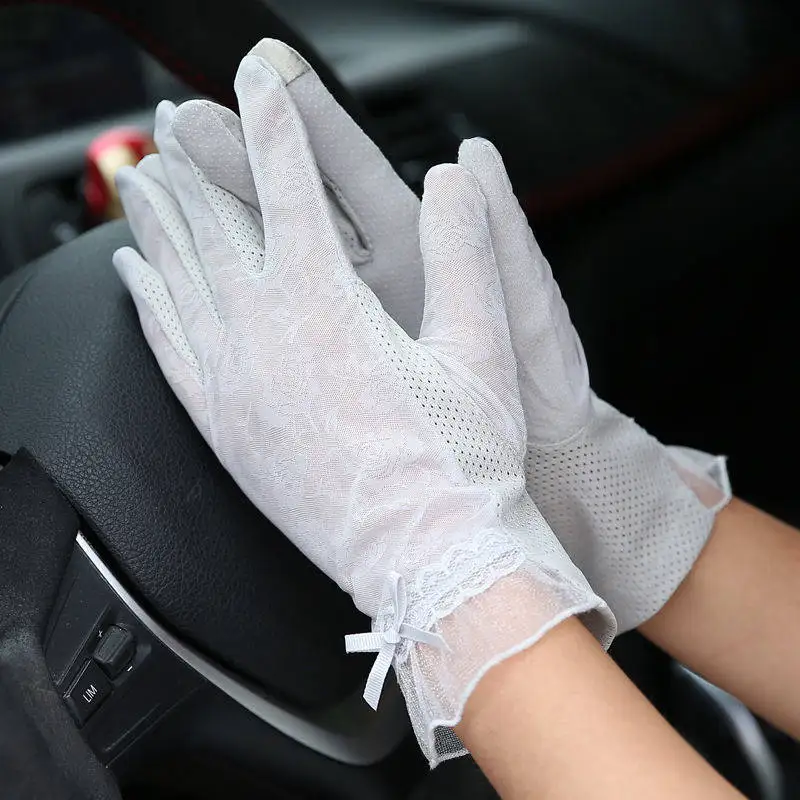 

Sun Protection Touch Screen Gloves Summer Gloves For Women Bow Thin Female Drive Gloves Suncreen Slip-Resistant