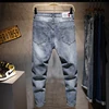 Men New Ripped Casual Skinny jeans Trousers Fashion Brand man streetwear Letter printed distressed Hole gray Denim pants 2