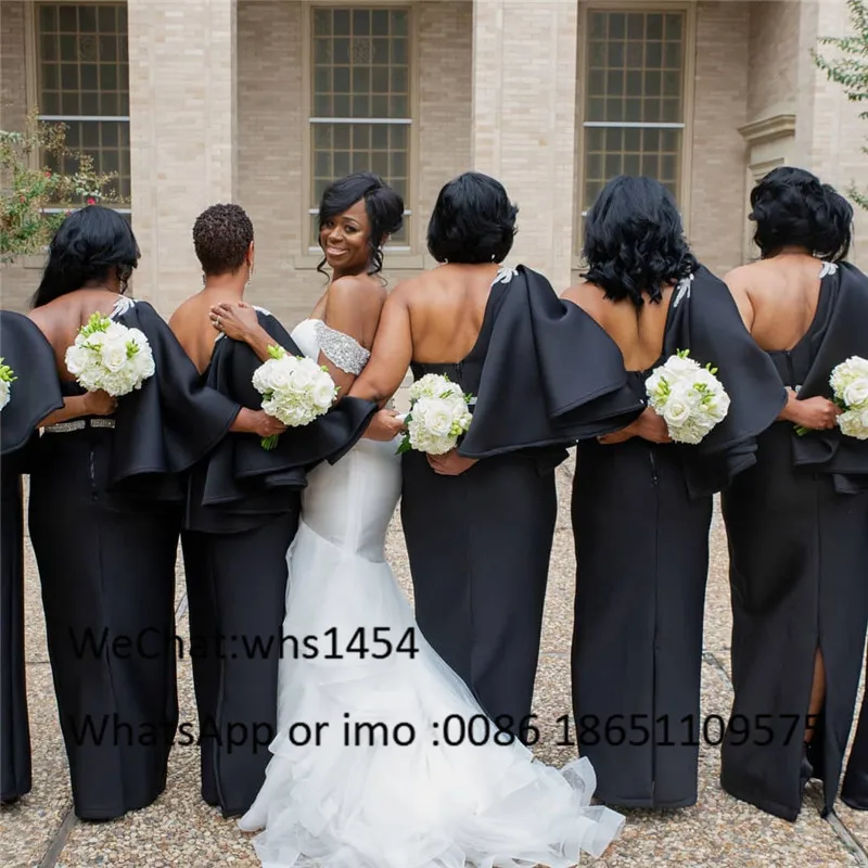 Mbcullyd Crystal Long Bridesmaid Dresses Elegant One Shoulder African Wedding Party Dress Two Styles vestidos de fiesta de