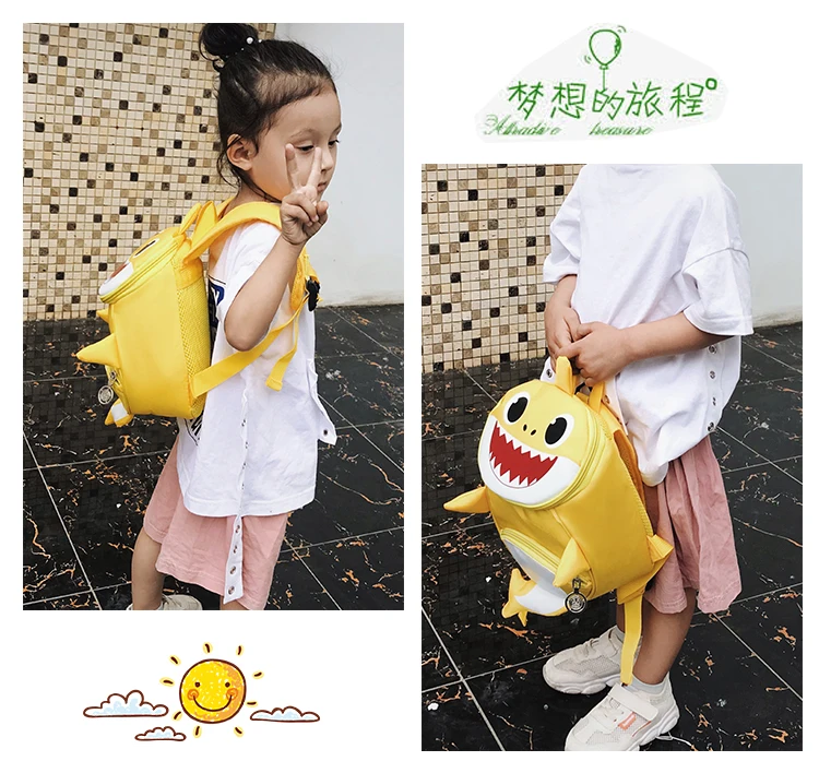 Backpack New Cartoon Shark Baby Anti-lost Children Bag Cute Nylon Shoulder Bag Primary School Kindergarten Bag Bookbag