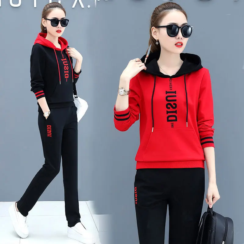 

Cotton Casual Sports WOMEN'S Suit 2019 Spring And Autumn New Style Korean-style Fashion Large Size Loose-Fit Hoodie Two-Piece Se