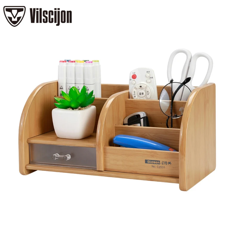 

New Fashion Cosmetics Storage Bag Multi-function Wooden Pen Holder Desk Storage Box Office Supplies Stationery Vilscijon C2031