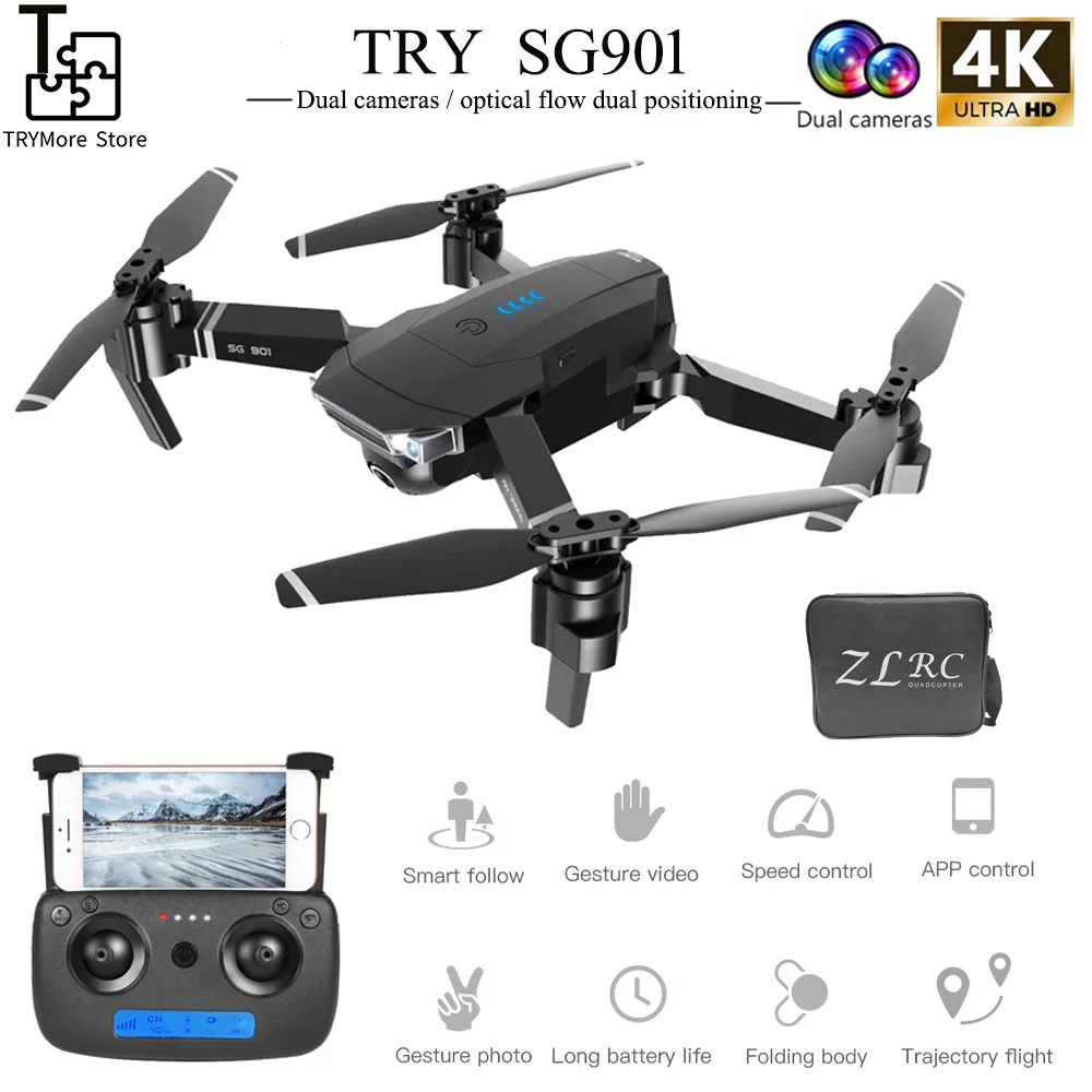 

Drone Sg901 4k Hd Dual Camera Wifi Transmission Fpv Optical Flow Stable Height Quadcopter Rc Helicopter Drone Vs E520s Sg907 E58