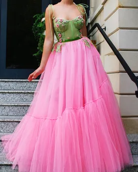 

Pink Muslim Evening Dresses 2019 A-line Sweeteart Tulle Lace Beaded Islamic Dubai Saudi Arabia Long Formal Evening Gown