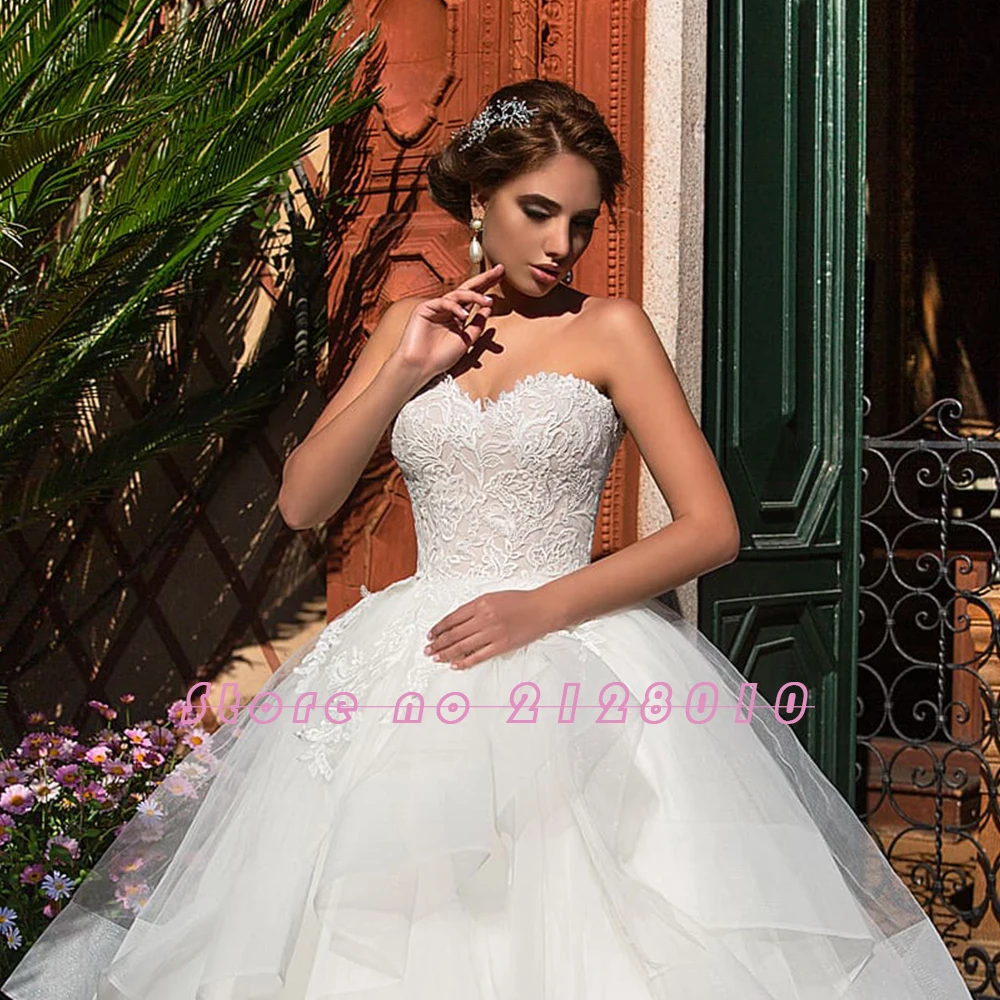 Новое поступление, великолепное бальное свадебное платье размера плюс, Vestido De Noiva, белое Тюлевое платье с кружевной аппликацией на шее
