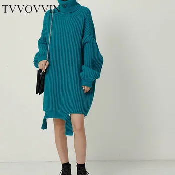 

TVVOVVIN Turtleneck Sweater Dress Female Korean Style Wild Solid Color Women Dress Autumn and Winter New 2019 Women L641