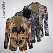 VAGUELETTE элегантный блейзер с рисунком для мужчин сценические вечерние костюмы пиджак пальто роскошный принт мужские приталеные блейзеры свадебная одежда