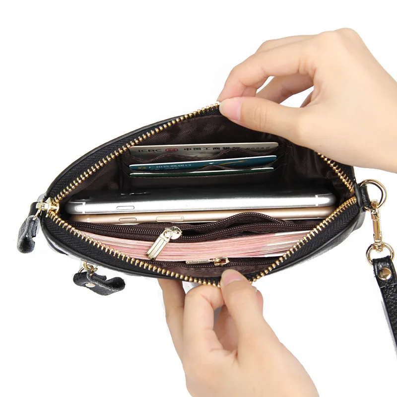 Fashion Top Layer Cowhide Wallet Shell Type Soft Zipper Handbag for Woman Designer Brand Clutch Lovely Purse Long Wallet women handbag