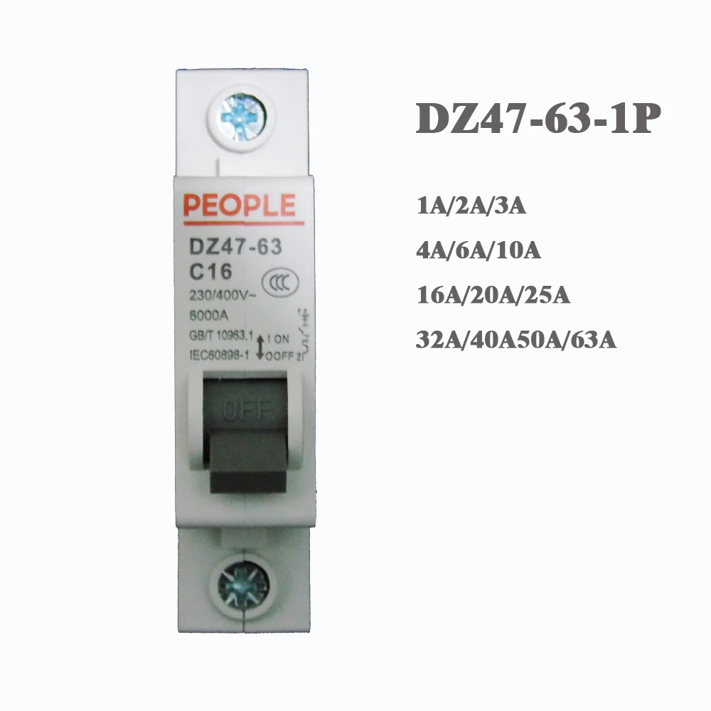 Бытовой автоматический выключатель 1P 220 в 400 1a/2A/3A/4A/6A/10A/16A/20A/25A/32A/40A/50A/63A одобренный