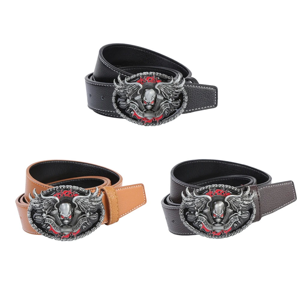 Retro Style Men Cowboy Leather Belt Hip Hop w/ Gothic Belt Buckle 120cm Pattern western style belts 