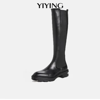 

Black Leather Knee High Boots For Women Luxury Brand Designer Women's Long Boots Autumn Winter Smoke Boots Fashion Chelsea Boot