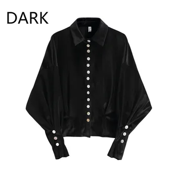 

Niche Design Sense 2020 Spring And Autumn Dress Black Shirt Female Long-sleeved Velvet Top New Slim Cardigan Jacket Short