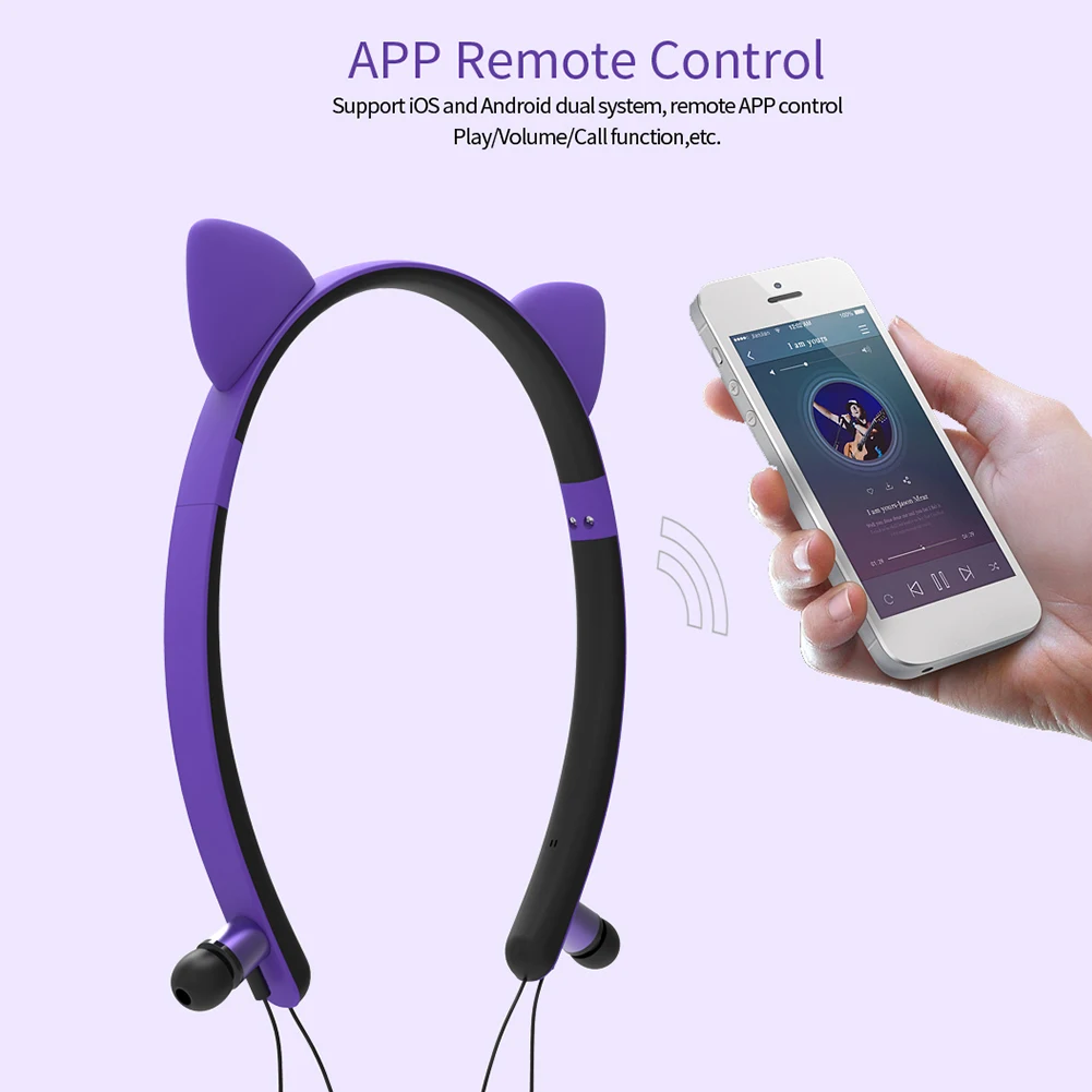 Музыка с микрофоном Bluetooth гарнитура открытый беспроводной игровой спорт HIFI кошачьими ушками портативный светодиодный светильник светящийся светильник - Цвет: Фиолетовый