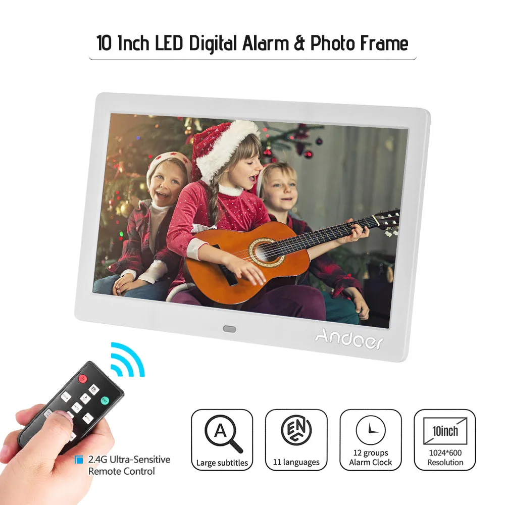 Andoer 10 Inch 1024*600 IPS Digital Clock Alarm Clock Calendar& Photo Frame with 2.4G Ultra-sensitive Remote Control