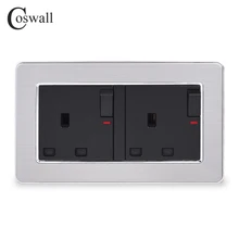 COSWALL панель из нержавеющей стали 2 банды 13A Великобритания/Британский стандарт переключаемая розетка с неоновым заземлением с детская защита для двери