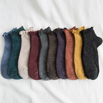 

10 Color Frilled Filigree Solid Color Tube Socks Short Socks Female Lace Socks Versatile Socks Manufacturers Wholesale