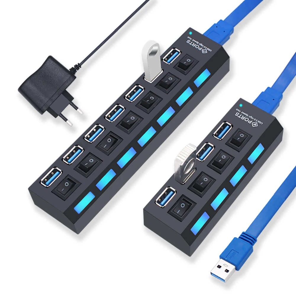 USB Hub 3.0 Hub USB 3 USB 2.0 Multi USB Splitter Power Adapter 4/7 Port Multiple Expander 2.0 with Switch for PC Accessories