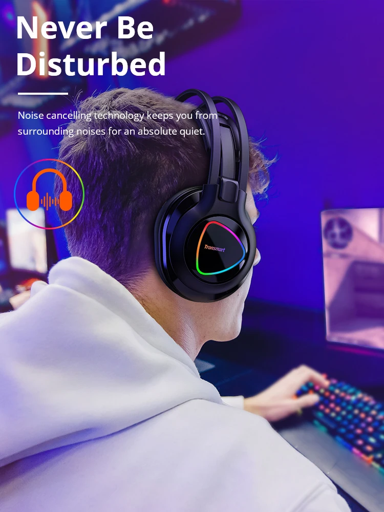 Tronsmart Glary Alpha Gaming Headphones ps4 Headsets Gamer with LED Lighting 3 5mm USB Port for ps4 witch Computer Laptop