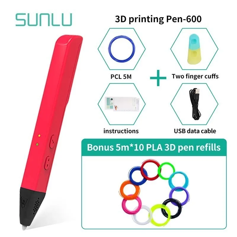 SUNLU SL-600 3D печать Ручка анти-ожоги низкая температура 3d карандаши подарок на Рождество или день рождения 3D ручки