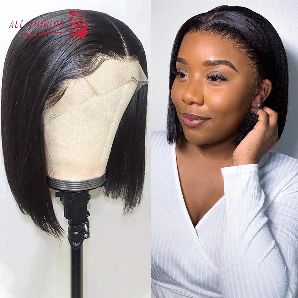 Pixie Cut Bob Bone Straight T Part Lace Front Human Hair Wigs Middle Or Side Part Wig Transparent Remy 13x5x2 T Lace Front Wig
