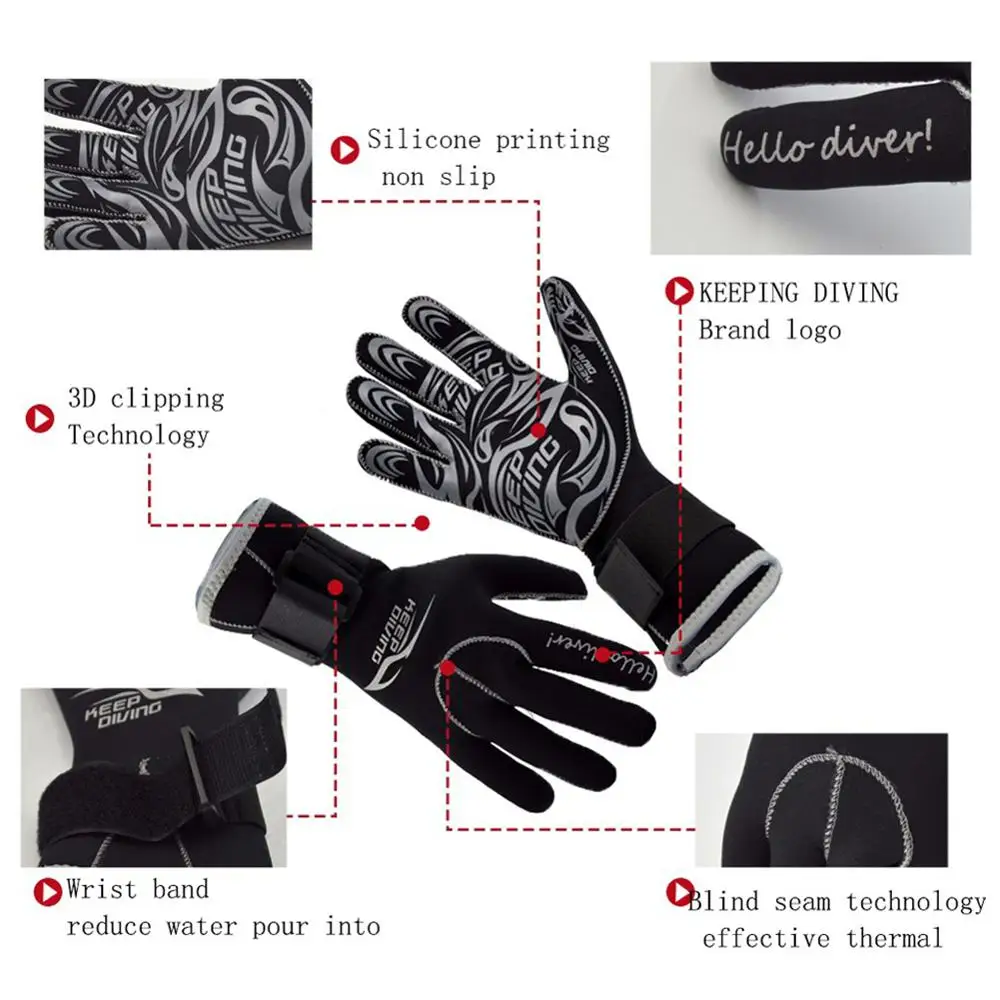 3MM Neoprene Scuba Dive Gloves Swim Gloves Snorkeling Equipment Anti Scratch Keep Warm Wetsuit Material Winter Swim Spearfishing