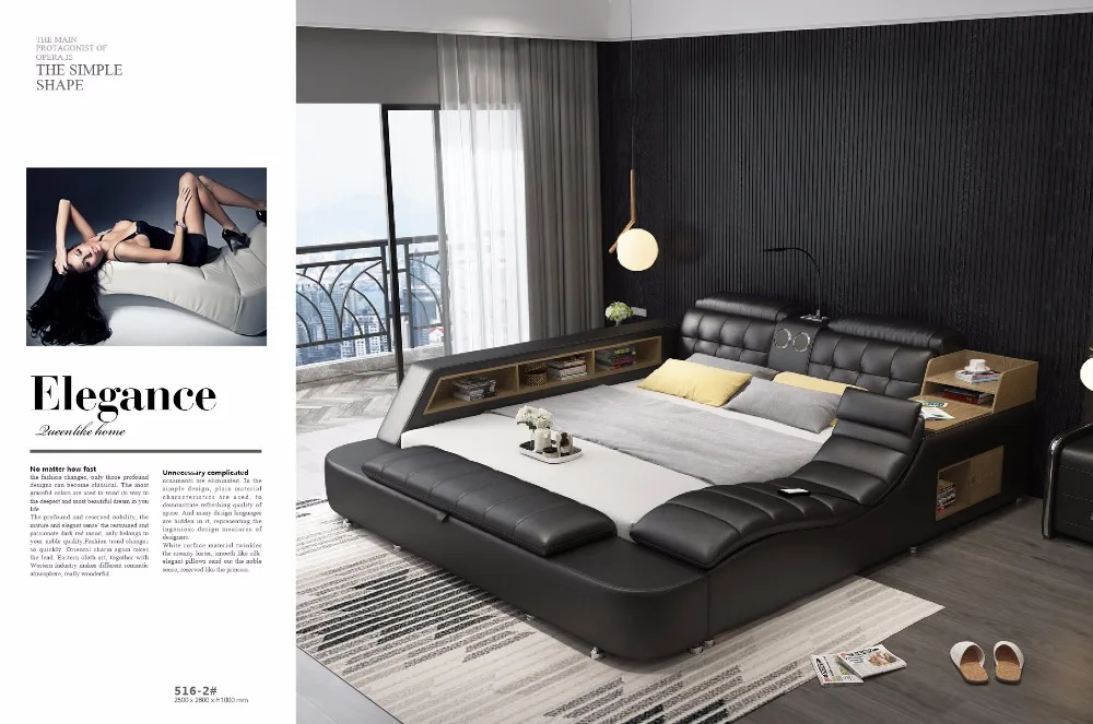 real Genuine leather bed frame Modern Soft Beds with storage Home Bedroom Furniture cama muebles de dormitorio / camas quarto