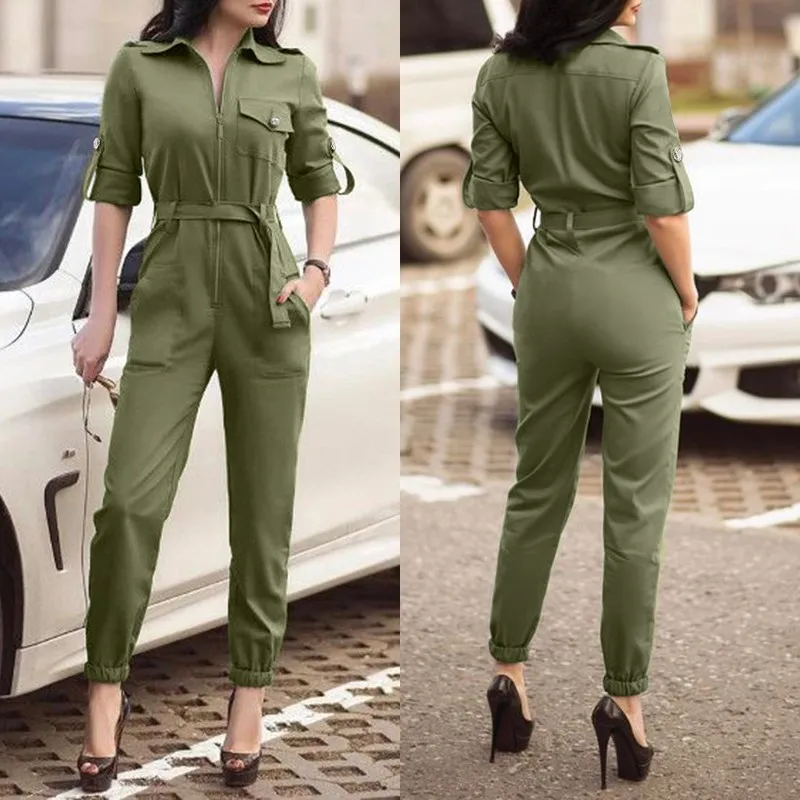 Pants Jumpsuits Rompers Overalls Button Plus-Size Womens Long-Sleeve Fashion ZANZEA